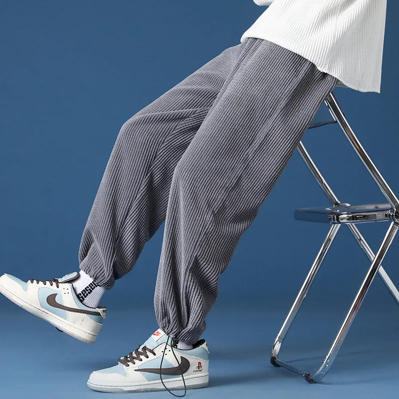 Mens Corduroy Pants Ankle Banded Pants Sweatpants Men's Spring and Autumn Loose Casual Harem Pants