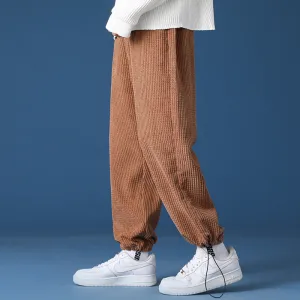 Mens Corduroy Pants Ankle Banded Pants Sweatpants Men's Spring and Autumn Loose Casual Harem Pants