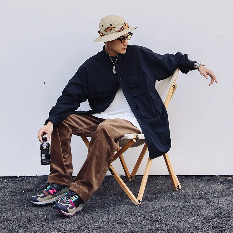 Mens Corduroy Pants Japanese Cityboy Autumn and Winter Thick Male Wide Leg Loose Casual Trousers