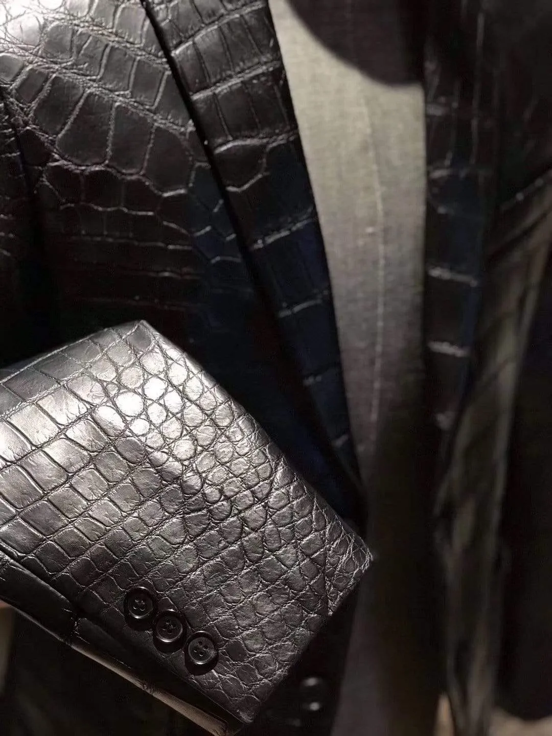 Preorder Suede Crocodile  Leather Blazer  Brown & Grey