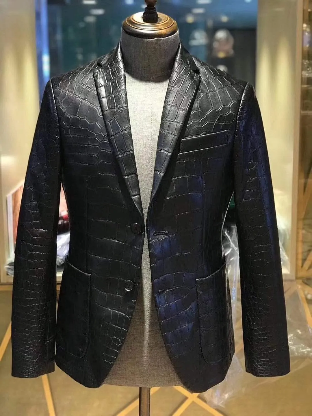 Preorder Suede Crocodile  Leather Blazer  Brown & Grey