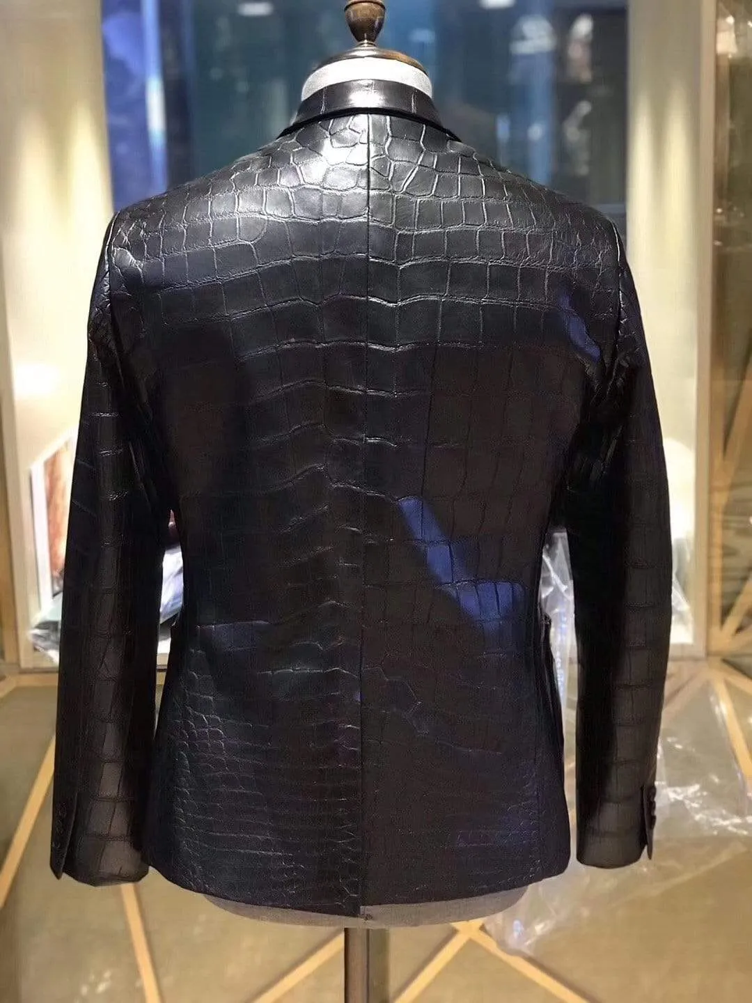 Preorder Suede Crocodile  Leather Blazer  Brown & Grey