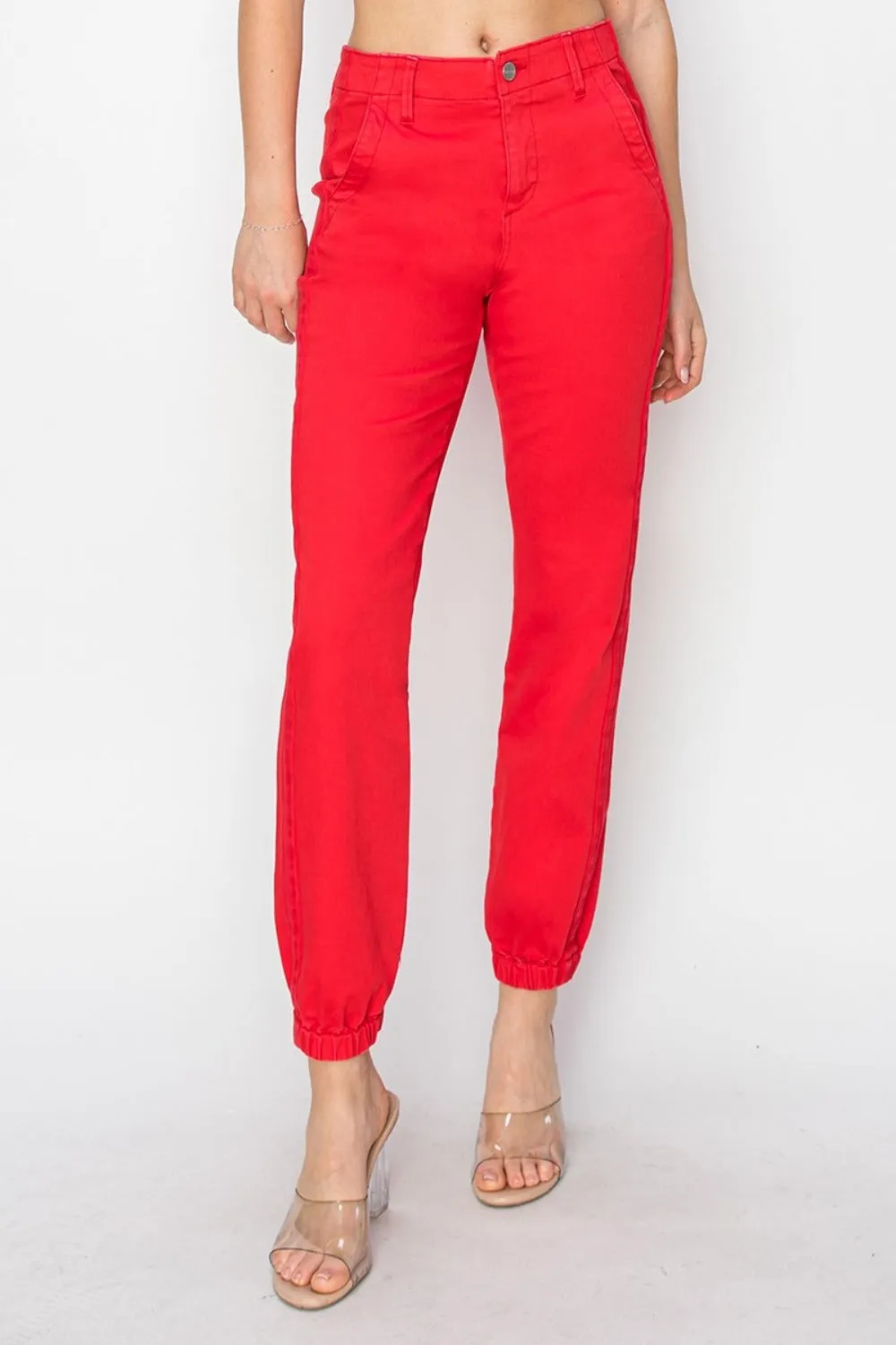 RISEN Red Denim Relaxed Jogger Jeans