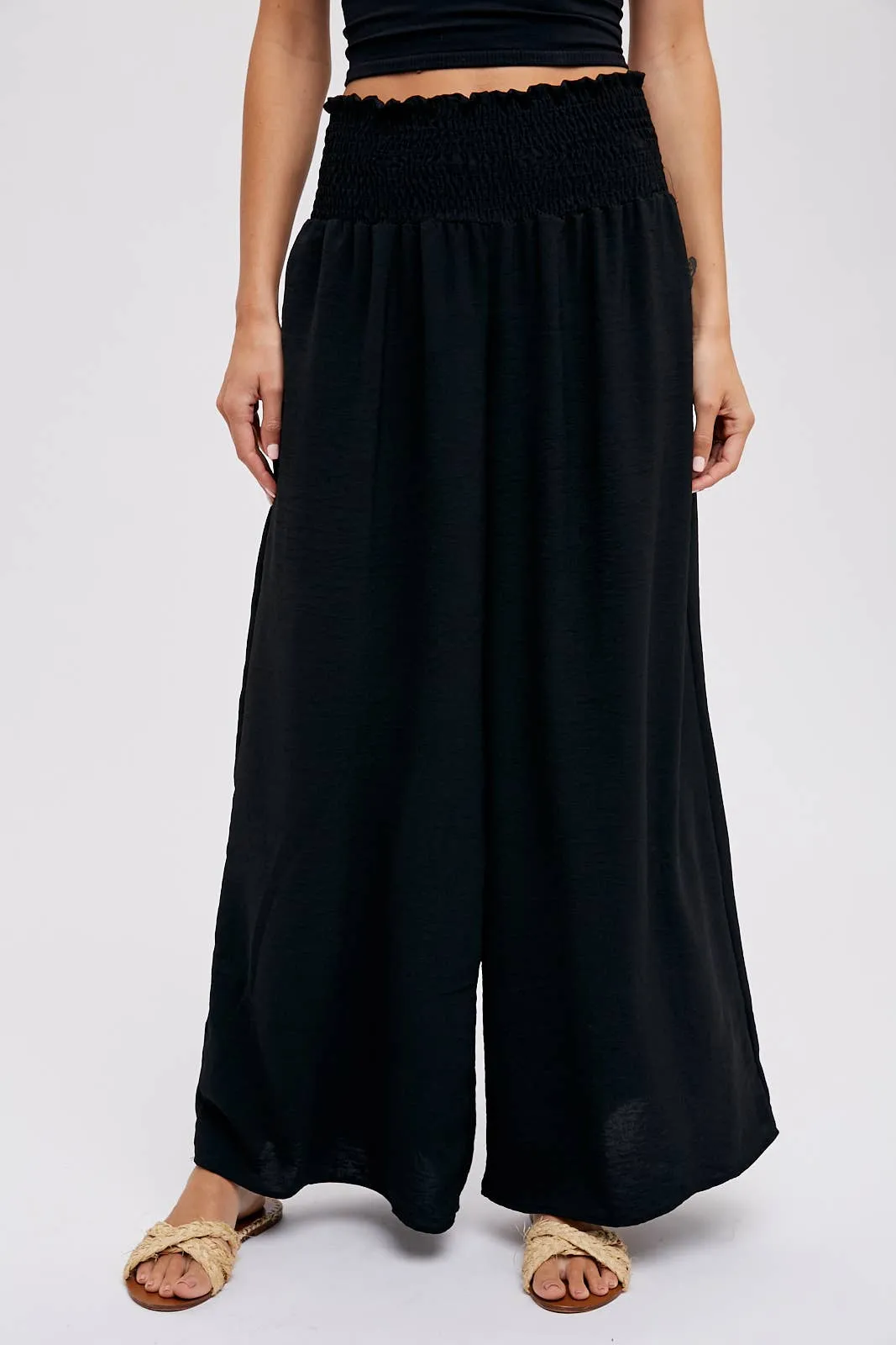 SMOCKED WAIST WIDE LEG PANTS