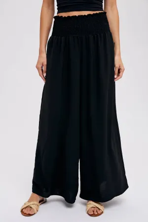 SMOCKED WAIST WIDE LEG PANTS