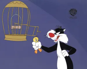 Sylvester and Tweety Mysteries Original Production Cel on Original Background: Sylvester and Tweety