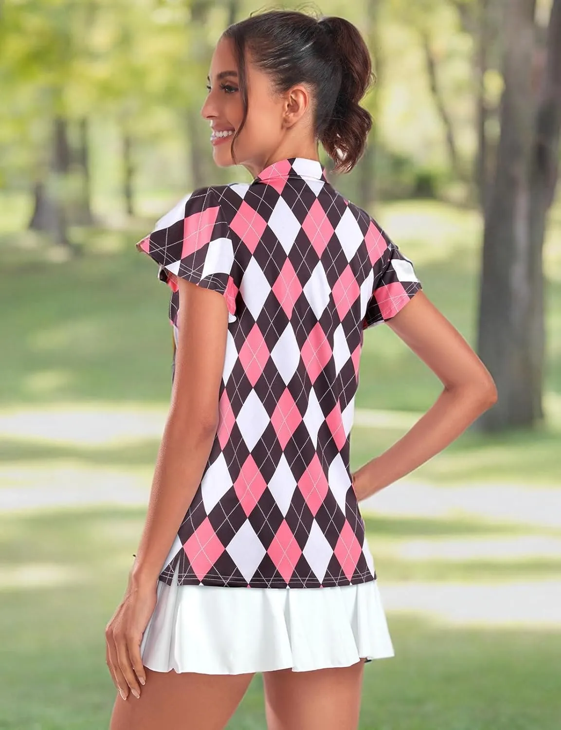 Tanst Sky Women's Golf Polo Shirts Zip Up Ruffles Short Sleeve Workout Tops Quick Dry