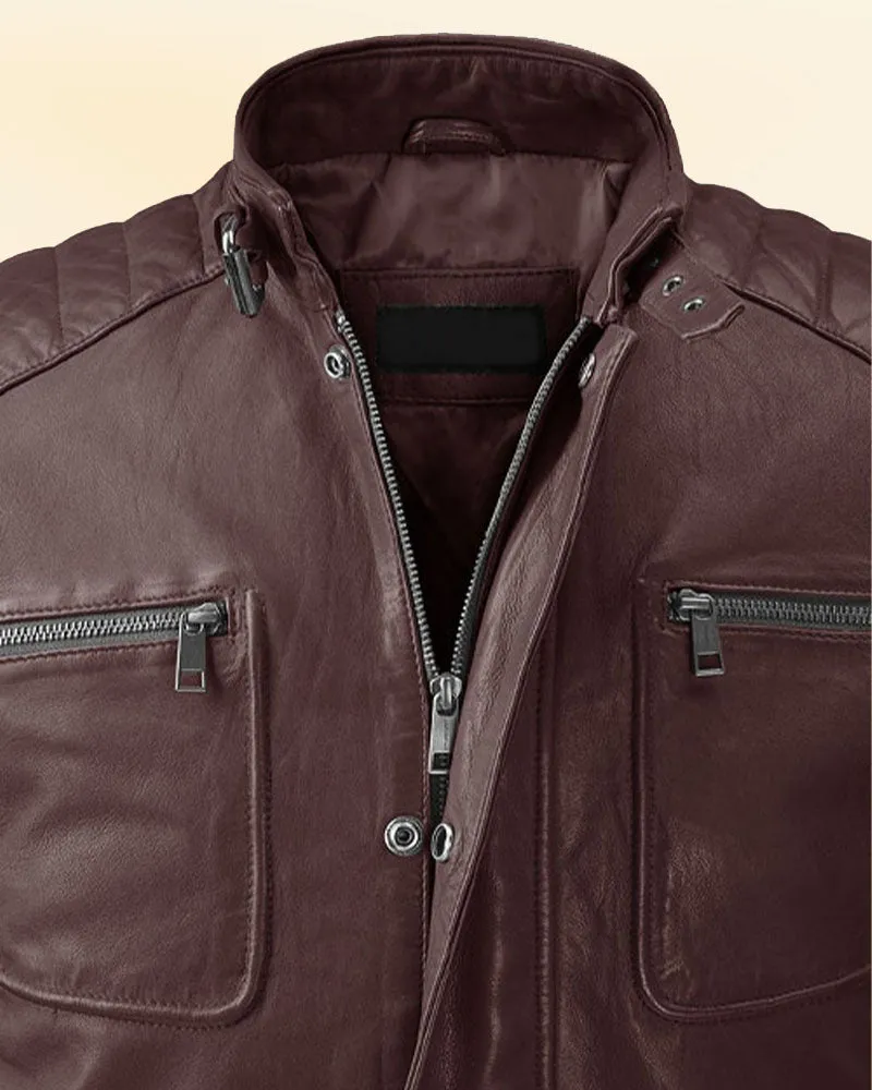 The Rustic Ride Burgundy Biker leather Jacket