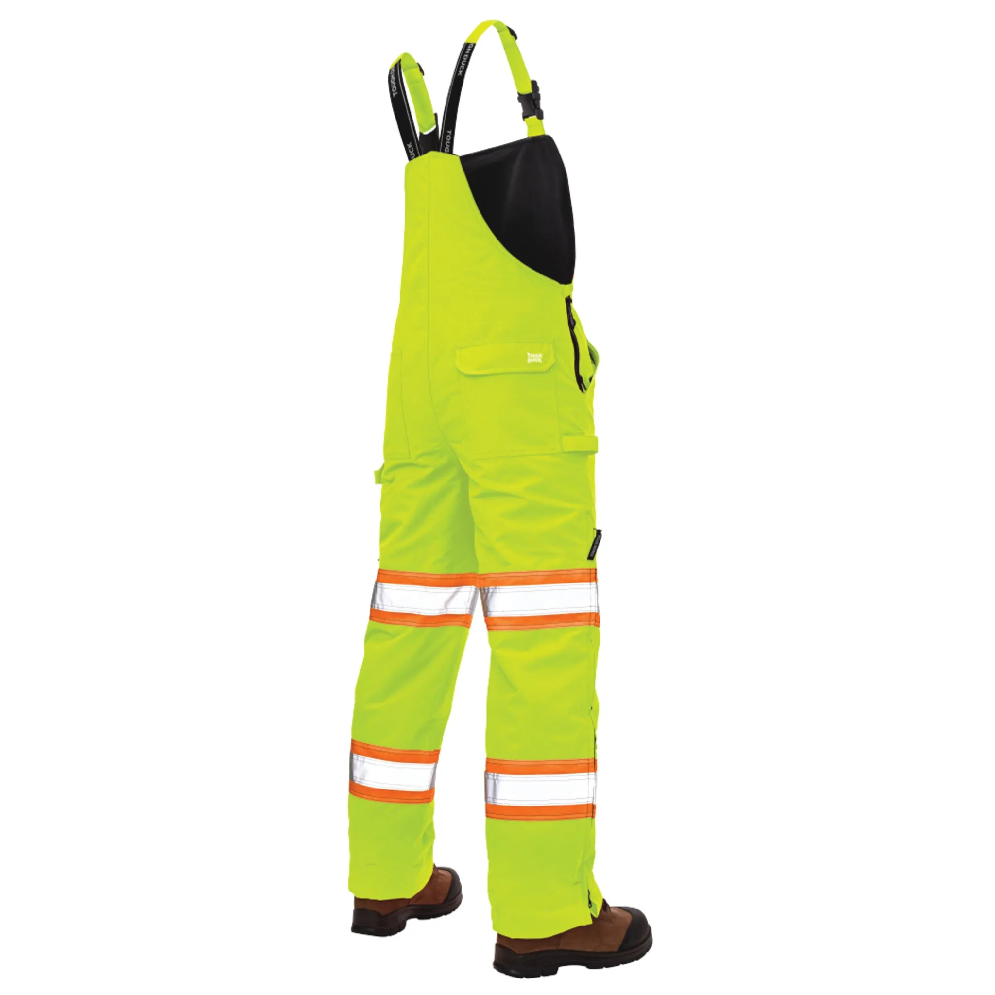 Tough Duck Men's Hi Vis Safety Bib Overalls SB06 - Poly/PU, Insulated, Waterproof, Breathable, Reflective, Flex, Adjustable, Multi-Pocket, Durable Workwear | Sizes XS-5XL