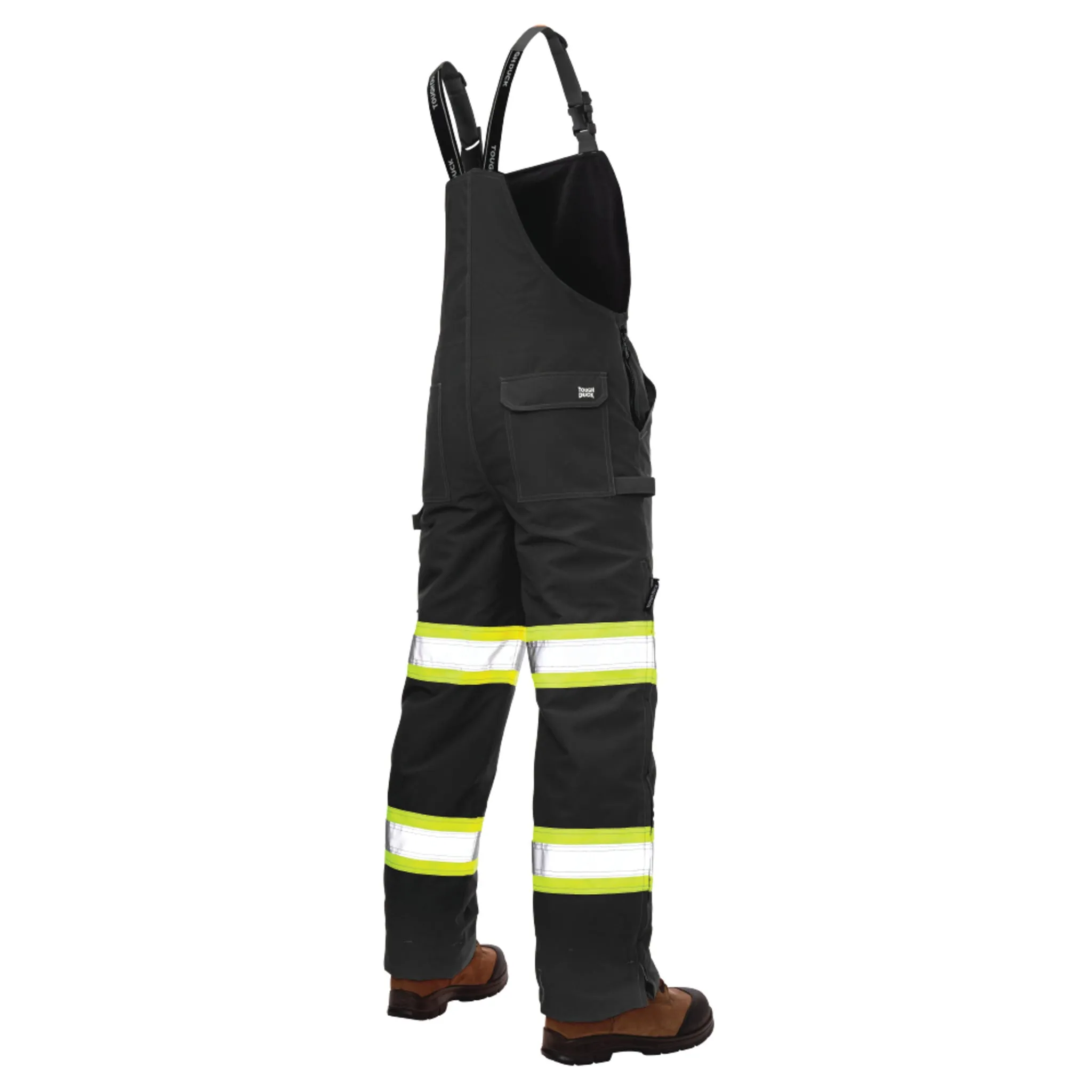 Tough Duck Men's Hi Vis Safety Bib Overalls SB06 - Poly/PU, Insulated, Waterproof, Breathable, Reflective, Flex, Adjustable, Multi-Pocket, Durable Workwear | Sizes XS-5XL