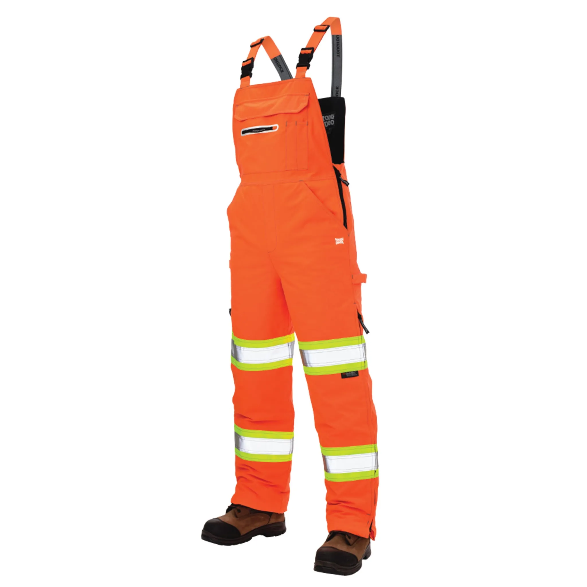 Tough Duck Men's Hi Vis Safety Bib Overalls SB06 - Poly/PU, Insulated, Waterproof, Breathable, Reflective, Flex, Adjustable, Multi-Pocket, Durable Workwear | Sizes XS-5XL