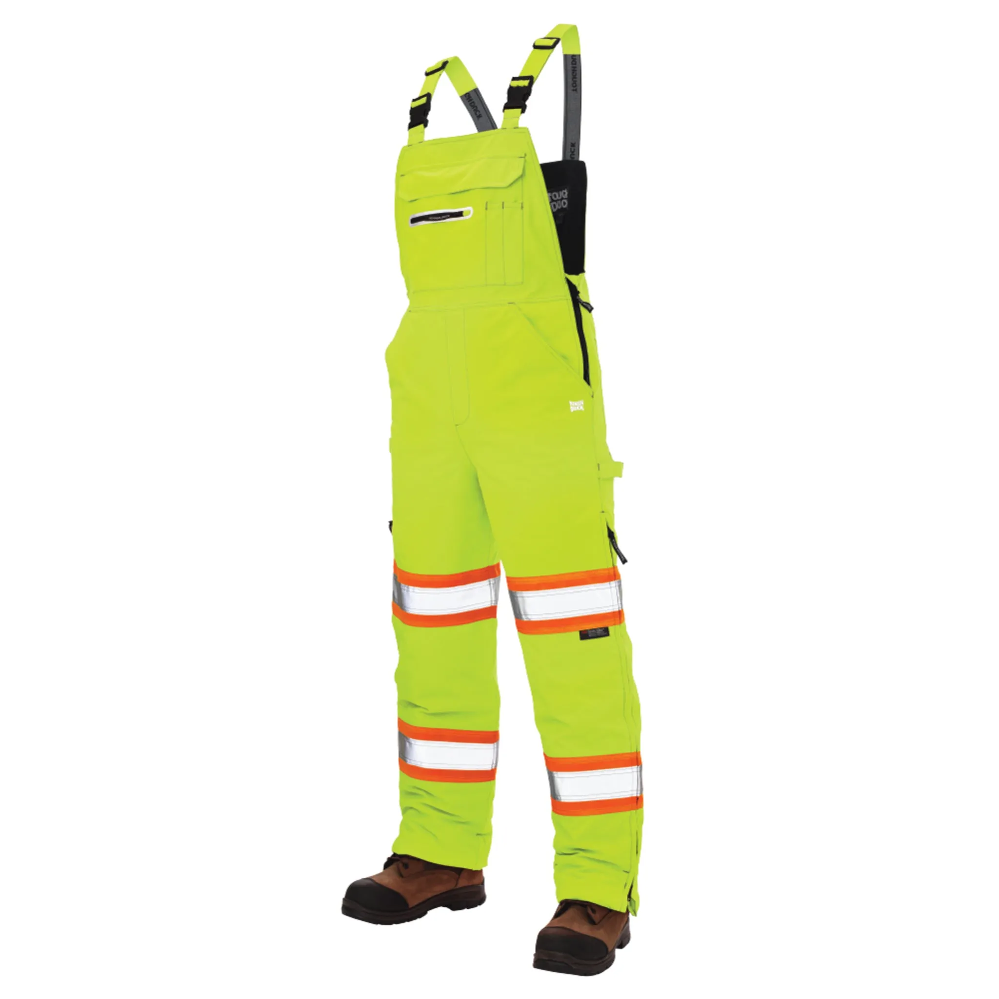 Tough Duck Men's Hi Vis Safety Bib Overalls SB06 - Poly/PU, Insulated, Waterproof, Breathable, Reflective, Flex, Adjustable, Multi-Pocket, Durable Workwear | Sizes XS-5XL