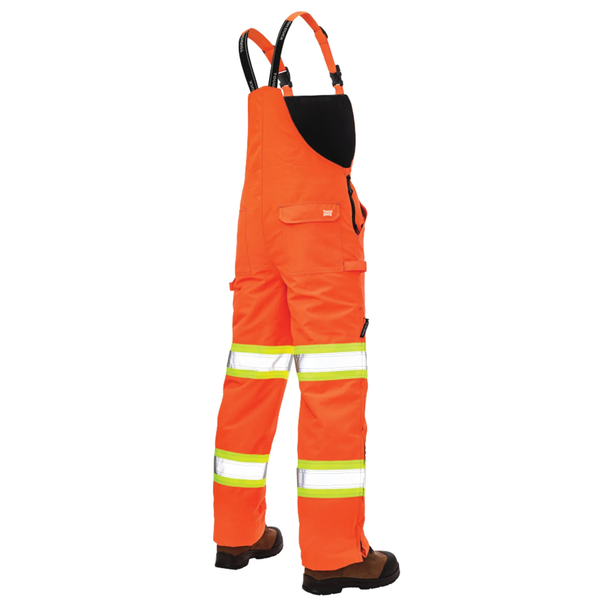 Tough Duck Men's Hi Vis Safety Bib Overalls SB06 - Poly/PU, Insulated, Waterproof, Breathable, Reflective, Flex, Adjustable, Multi-Pocket, Durable Workwear | Sizes XS-5XL