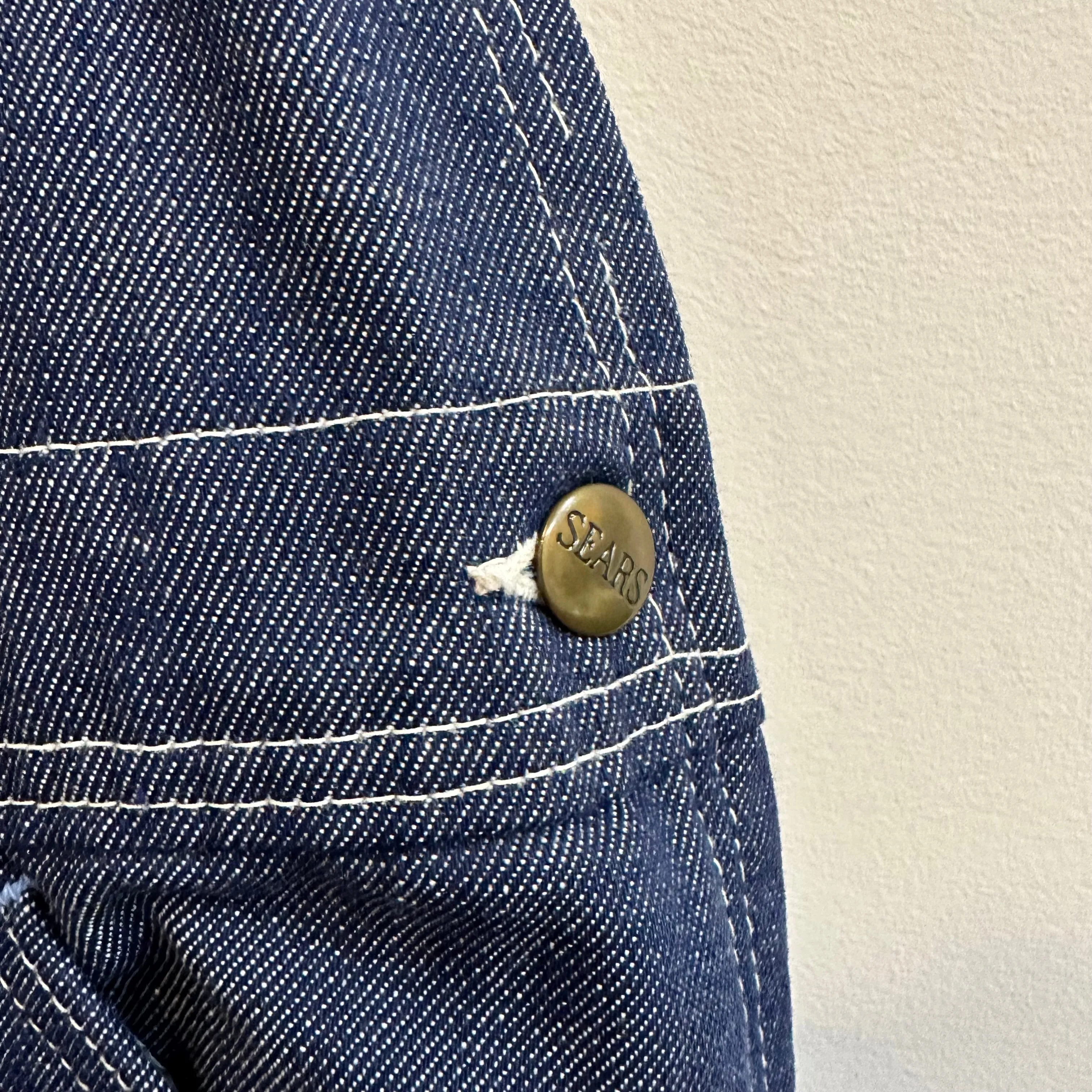 Vintage 70s 80s Sears Overalls Soft Denim Jean Button Fly Carpenter 32 X 32