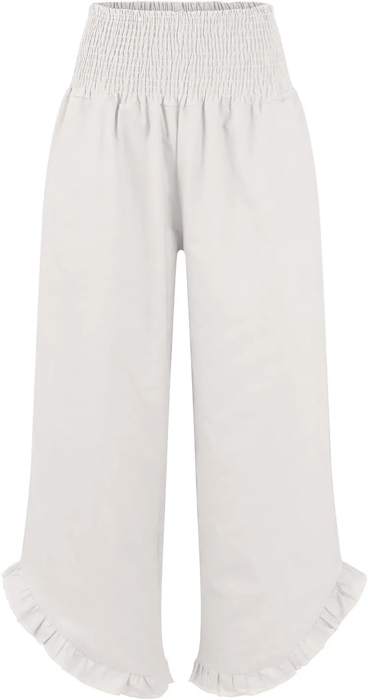 Wide Leg Pants Woman Flowy 2025 Summer Palazzo Trousers Dressy Cotton Linen Boho Long Pant Lounge with Pockets