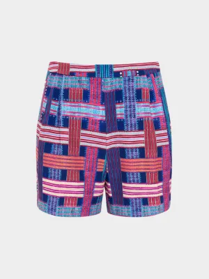 Wide Tailored Shorts in Basketweave Indigo