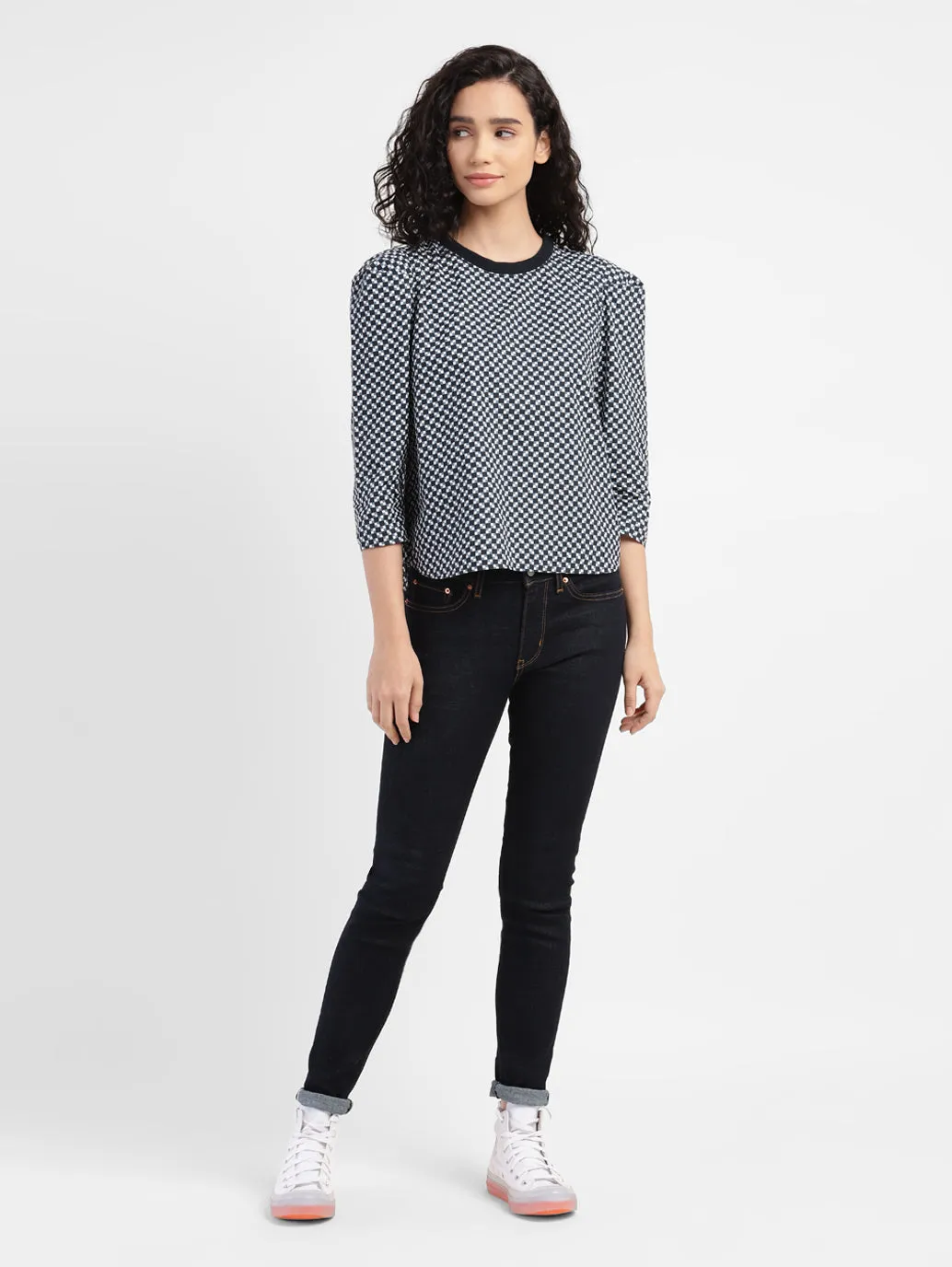 Women's Checkered Crew Neck Top