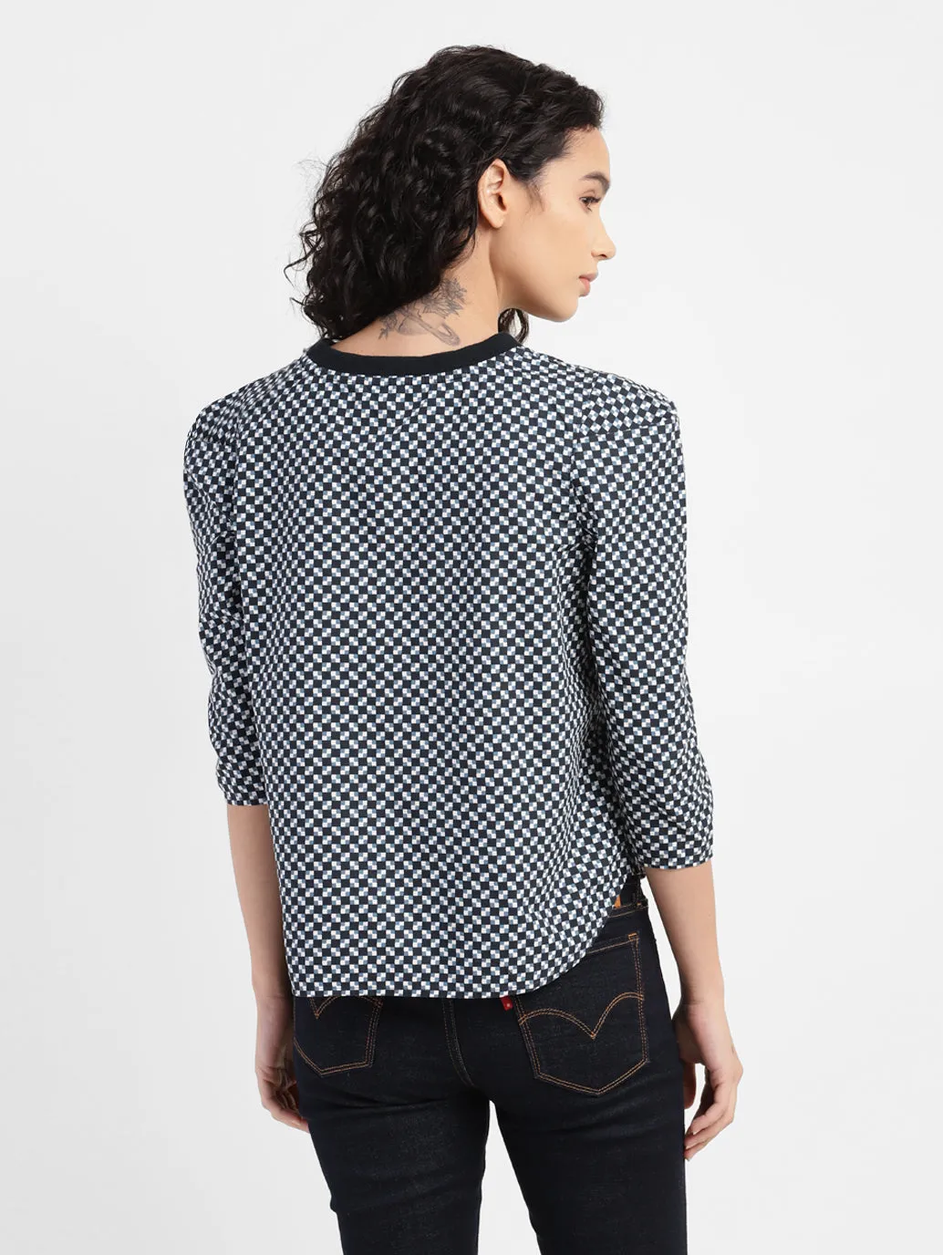 Women's Checkered Crew Neck Top