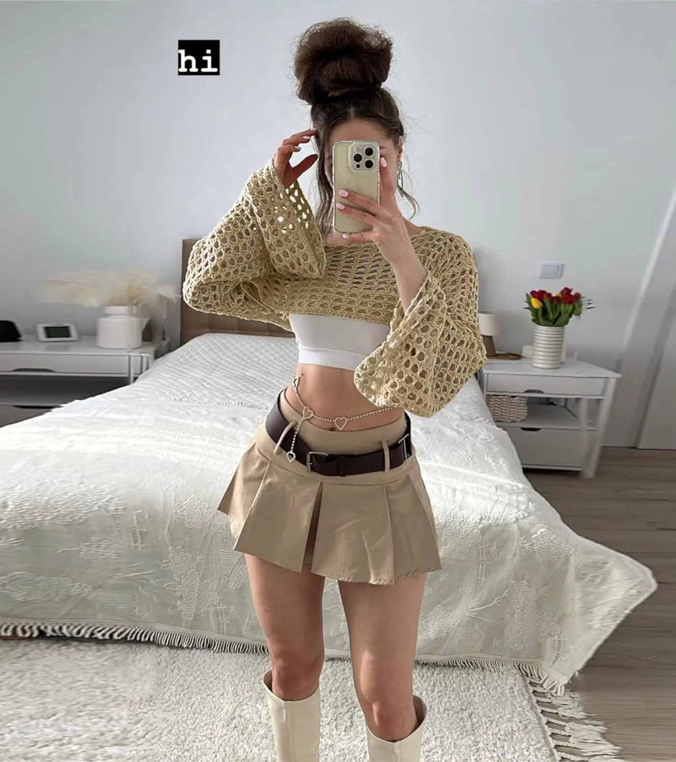 Women's Mesh Crochet Crop Tops Shrugs Sexy Y2k Hollow Out Cropped Knit Sweater See Through Bikini Cover Ups